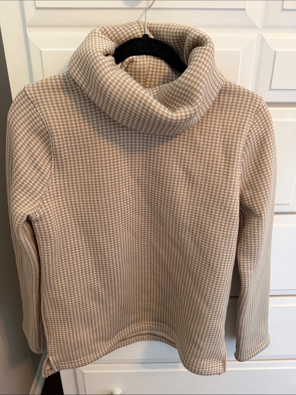 J. Crew Beige Houndstooth Cowl Neck Sweater